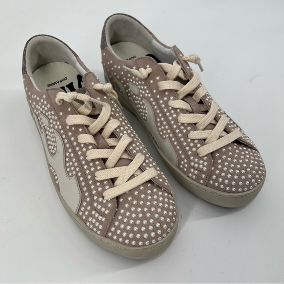 Bibi Lou Gamin Pearl Embroidered Suede Lace Up Designer Sneakers in Lilac 7 - Picture 4 of 8